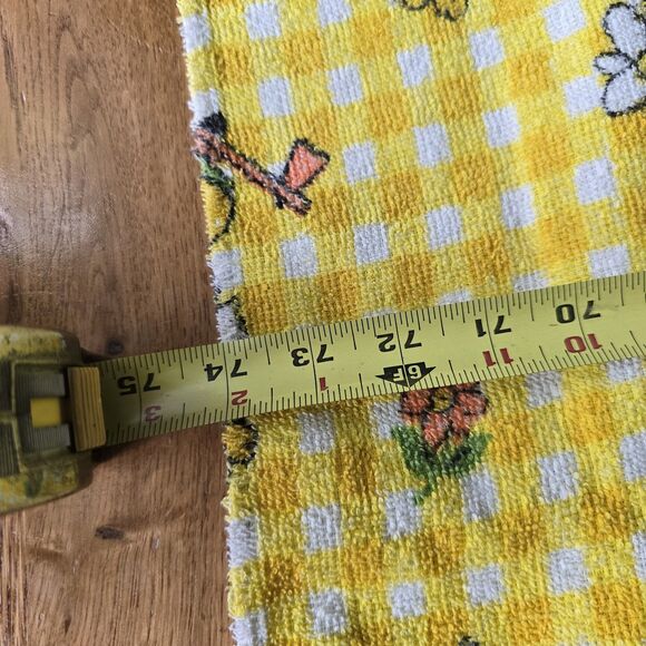 Vintage Terry Cloth Tablecloth 70s Kitchen Gold Yellow Check Flowers 51" X 74" - Picture 5 of 6